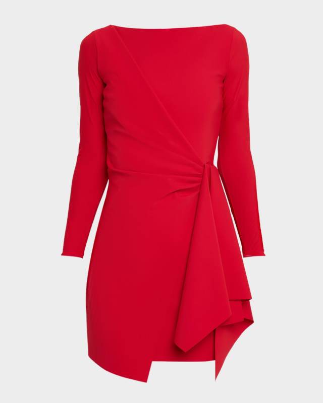 Draped Boat-Neck Mini Dress
